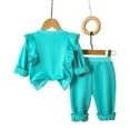 thumbnail image 7 of Fall Winter Sweatsuit for Toddler Girls 4t-5t Ruffle Long Sleeve Floral Sweatshirt Sweatpants Jogger Set Cotton Playwear 2 Years, Mint Green, 7 of 7