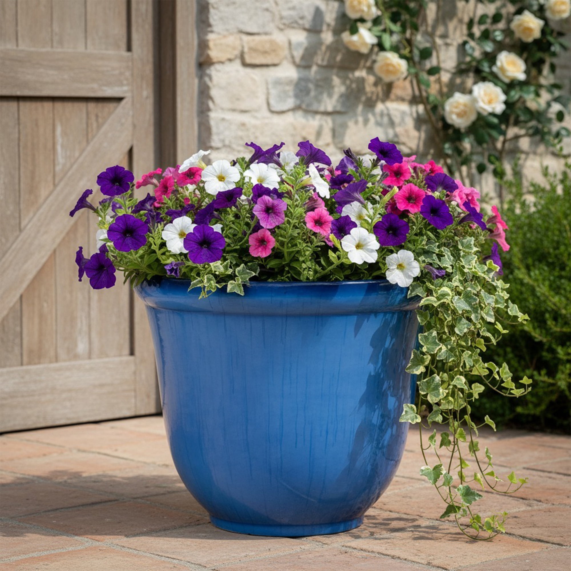 Better Homes & Gardens 22in Mystique Resin Planter, Blue Streak