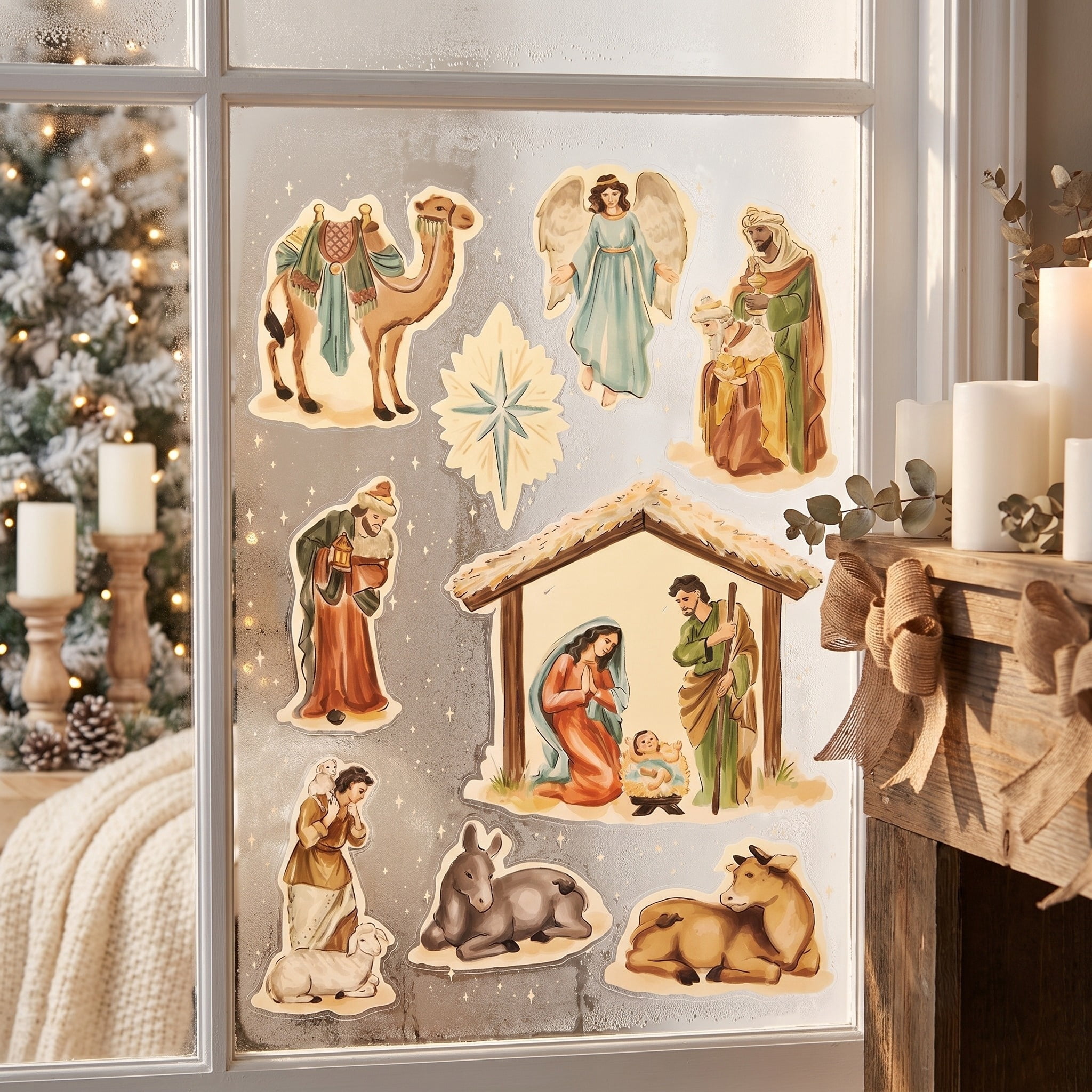 Nativity Scene Christmas Window Clings, Multicolor, 10.8" x 16.8", by Holiday Time