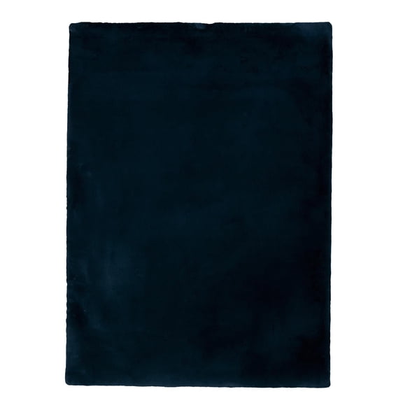 Linon Maven Faux Rabbit Navy 5' X 7' Rectangle Area Rug RUGFR0957