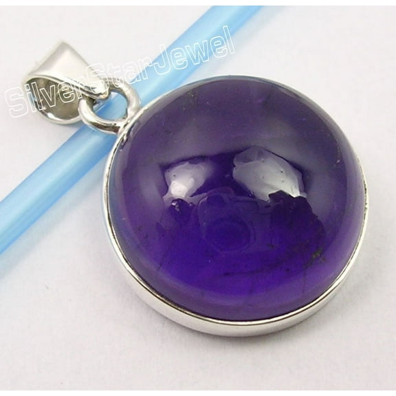 SilverStarJewel 925 Pure Silver Cabochon Amethyst Gem Traditional Pendant 1.1" Factory Direct