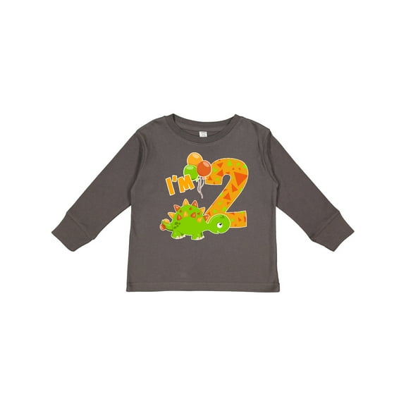 Inktastic Happy Dinosaur Second Birthday-green Boys or Girls Long Sleeve Toddler T-Shirt