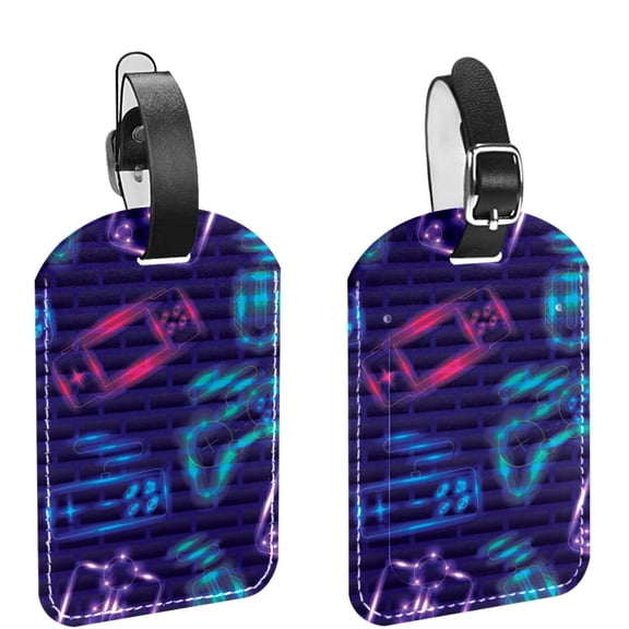 Square 2Pack PU Leather Video Game Controls Cruise Luggage Tag with Privacy Cover and Name ID Tag for Travel Handbags Backpacks Luggage Tags