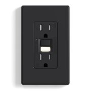 ELEGRP GFCI Outlet w/Nightlight, 15 Amp Self-Test GFI Electrical Outlet, Thinner Design, Tamper Resistant GFCI Receptacle, Ground Fault Receptacle w/Wall Plate, UL Listed, Matte Black, 1 Pack