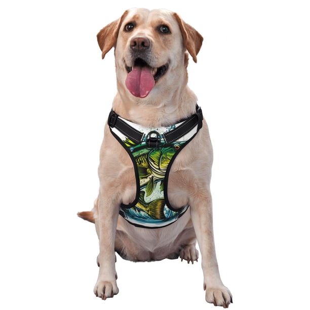 Fotbe Big bass fish Arnés para Perro con Estampado –Chaleco Ajustable Acolchado con Asa de Control para Perros Grandes-Small