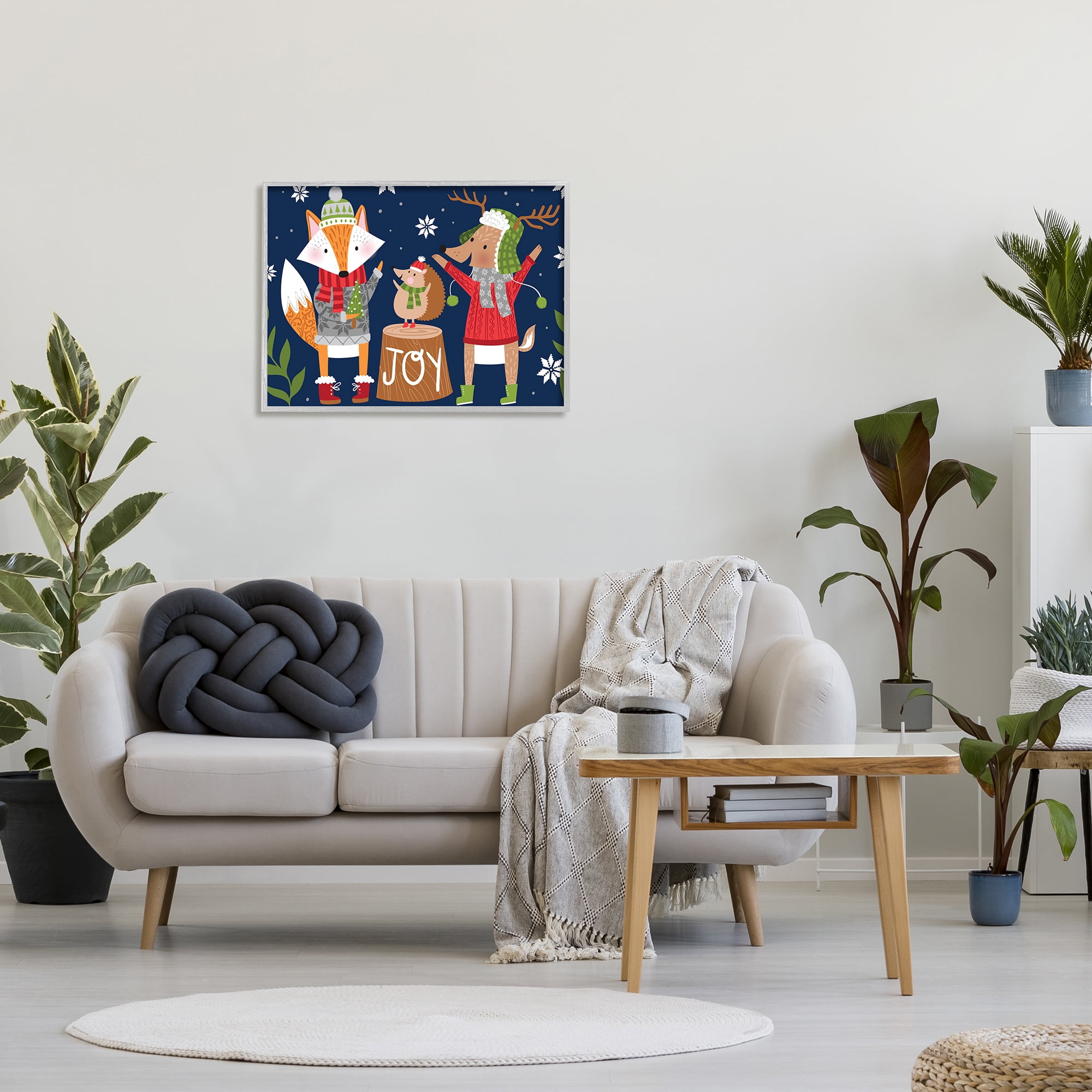 Stupell Industries Snowy Winter Woodland Animals Adorable Fox Reindeer Hedgehog Animals & Insects Painting Gray Framed Art Print Wall Art, 24 x 30