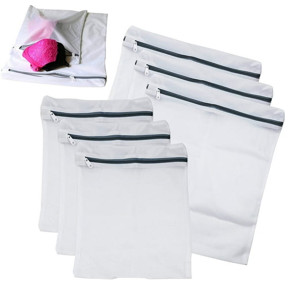 TiokMc 6Pcs Laundry Delicates Mesh Bag Set with Rustproof Zipper and Elastic Covering, Ideal for Blouse, Hosiery, Stocking, and Delicate Clothes Storage