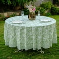 thumbnail image 4 of Light Steel Blue 100% Cotton Spring Summer Round Tablecloth, Block Print Table Cloth for Dining, Weddings, Outdoors, Parties, Grand Millenial Home 60" Inches Round, 4 of 5