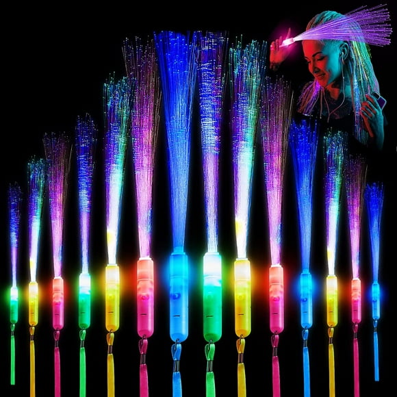 12 Pieces Fiberglass Glow Stick,LED Glow in The Darkness Sticks Party Props,Fiberglass Glow Stick for Kids Christmas,Party,Concert,Wedding