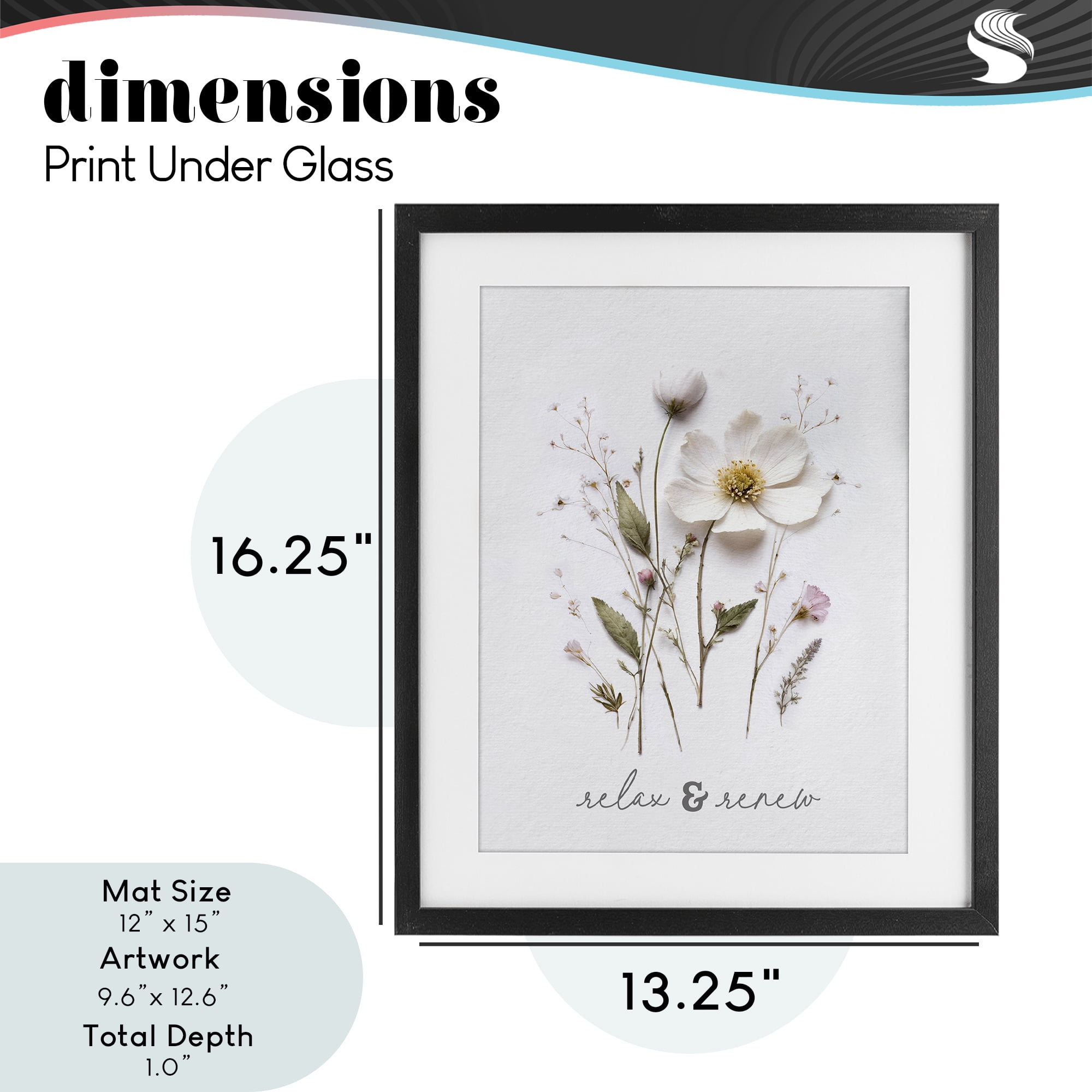 Pressed Flower Relax & Renew Black Framed Print Under Glass, design by Lettered and Lined
