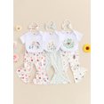 thumbnail image 4 of Aojekbee Baby Girl Casual Set Short Sleeve Romper with Daisy Pattern Flare Pants and Headband 3 Pcs Outfit, 4 of 10