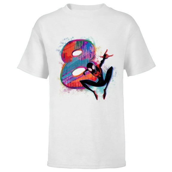 Marvel Spider-Man Miles Morales 8th Birthday Graphic - Short Sleeve T-Shirt for Kids - Customized-White