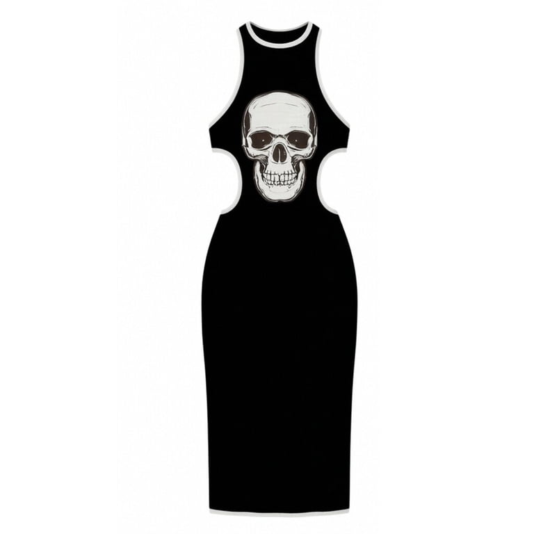 skull bodycon dress Wxolcjlv Graphic for Women Sleeveless Waist Cutout Holiday Night Out Midi Gown leopard pattern