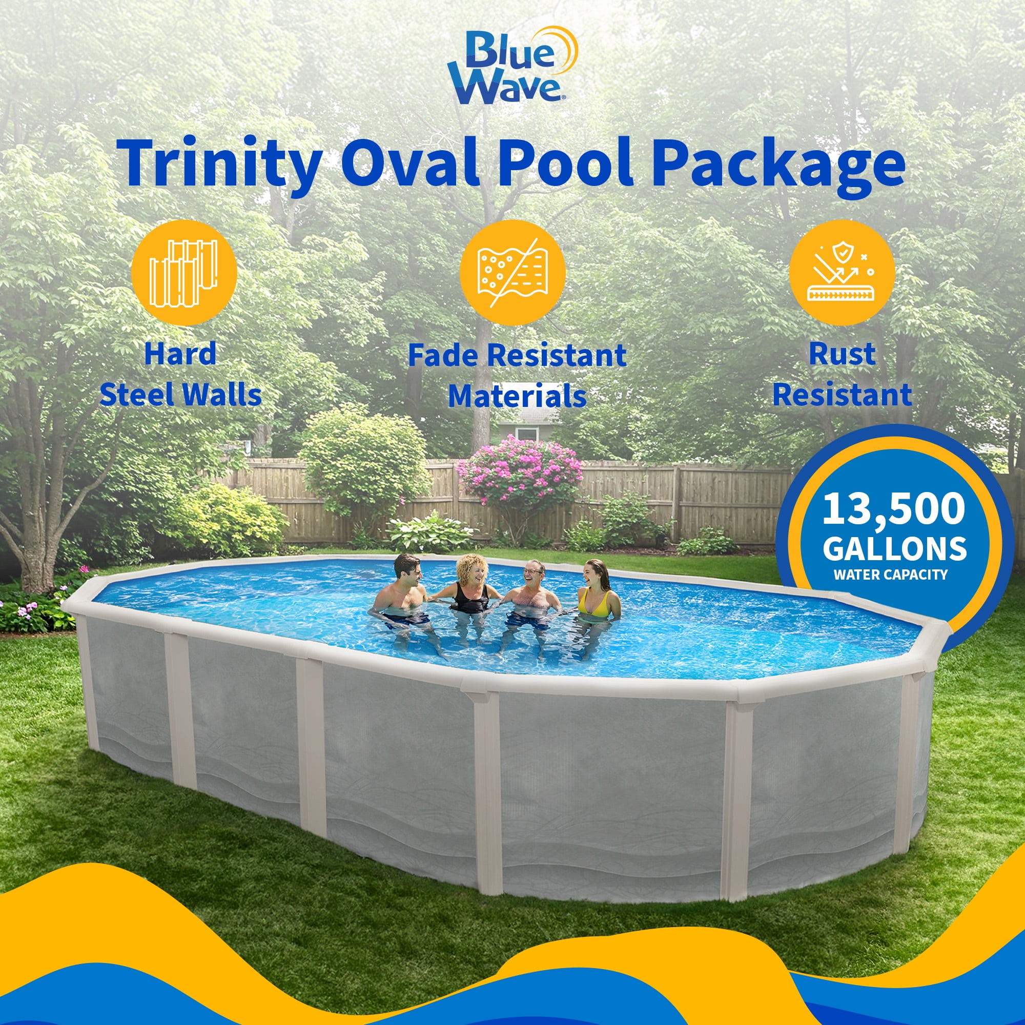 Blue Wave Trinity 18-ft x 33-ft Oval 52-in Deep Steel Wall Above Ground Pool Package with 7-in Top Rail
