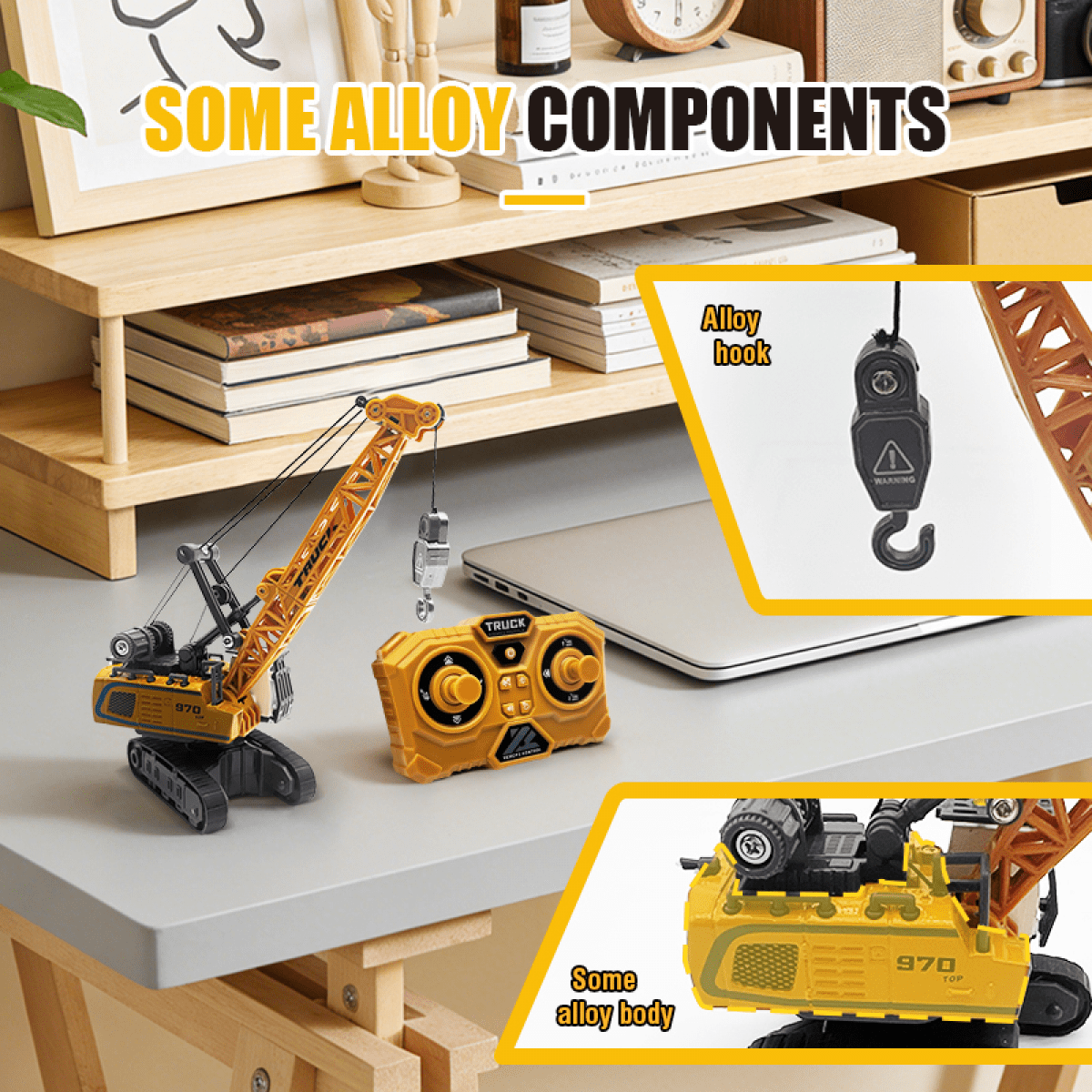 Remote Control Construction Crane Crawler 1/64 Truck Toys with 3 Speed, Lights & Sound for Kids Age 3 4-7 8 9 10 Christmas Birthday Gifts