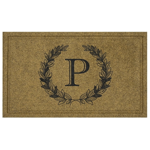 Mohawk Home Laurel Monogram P Low Pile Printed Faux Coir All Weather Eco Friendly Indoor/Outdoor Doormat, Natural, 2' X 3'