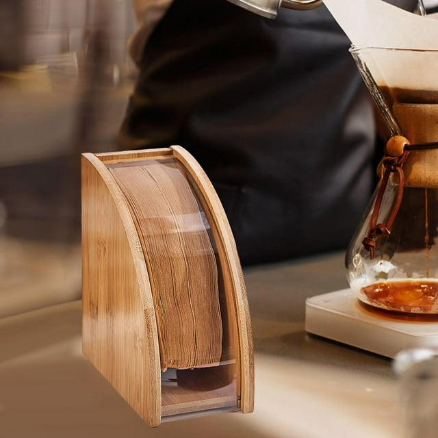 Soporte de filtro de café con cubierta a prueba de polvo Servilletero reutilizable portátil de madera para mesa de comedor Gabinete Mostrador de viaje Macarena Soporte para filtros de café