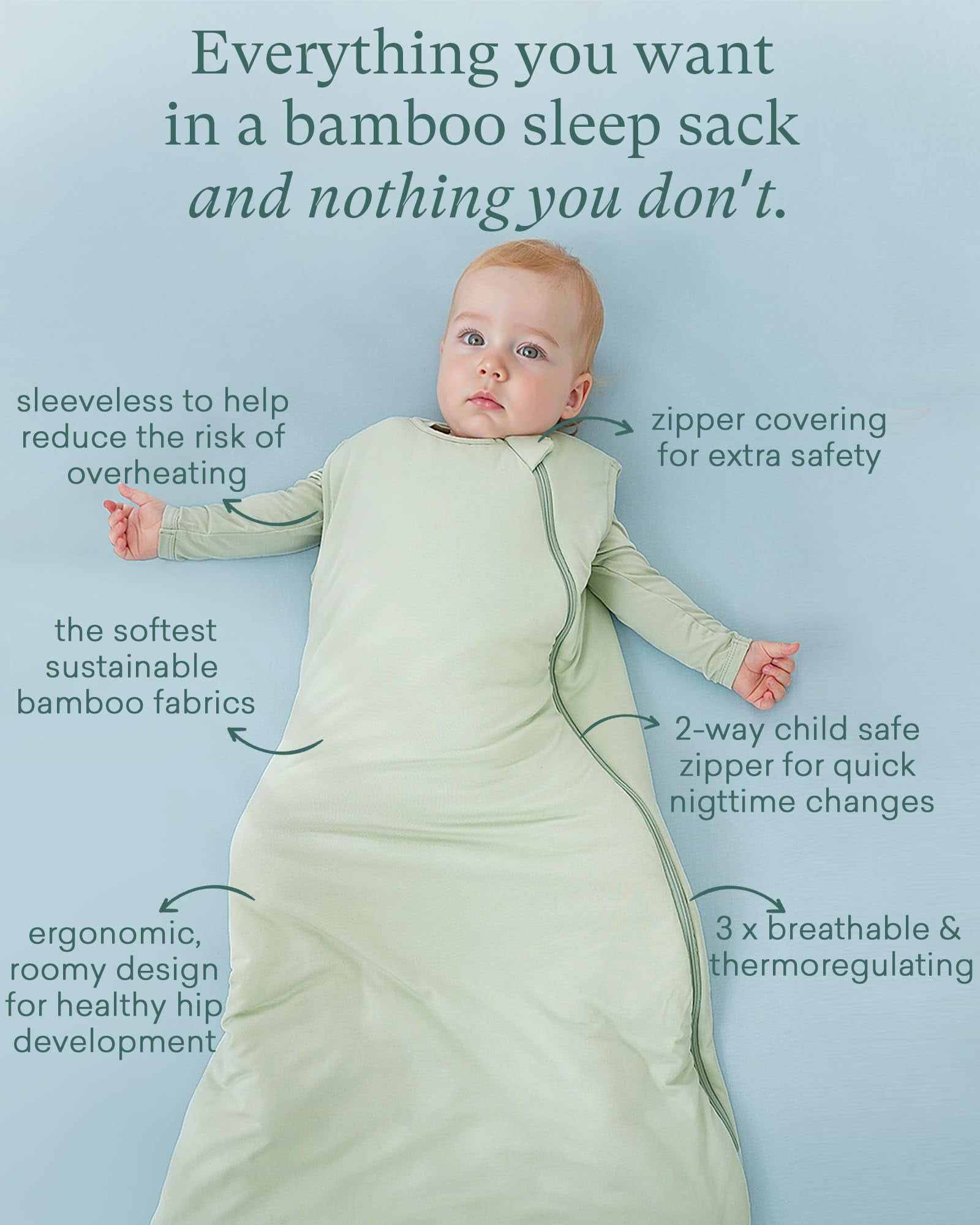 Supersoft Sleep Sack 1.0 TOG, Premium Bamboo Viscose Baby Sleeping Bag 2-Way Zipper Sleep Sack Baby Wearable Blanket