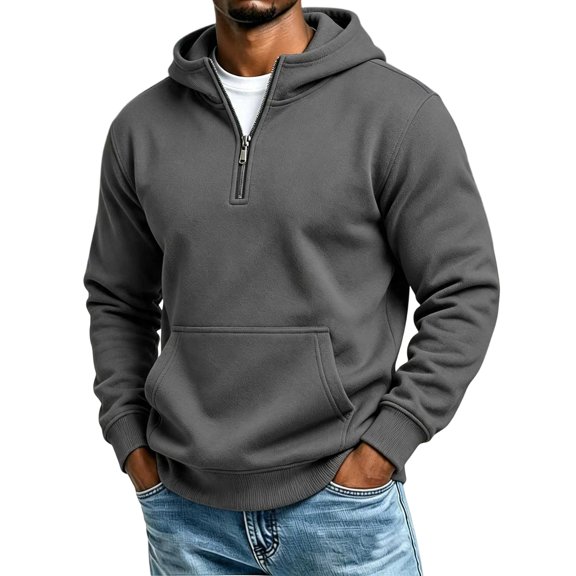Horkkom Quarter Zip Men Solid Color Loose Pullover Hoodies Fashion Casual Daily Sweatshirts with Pockets XXXL