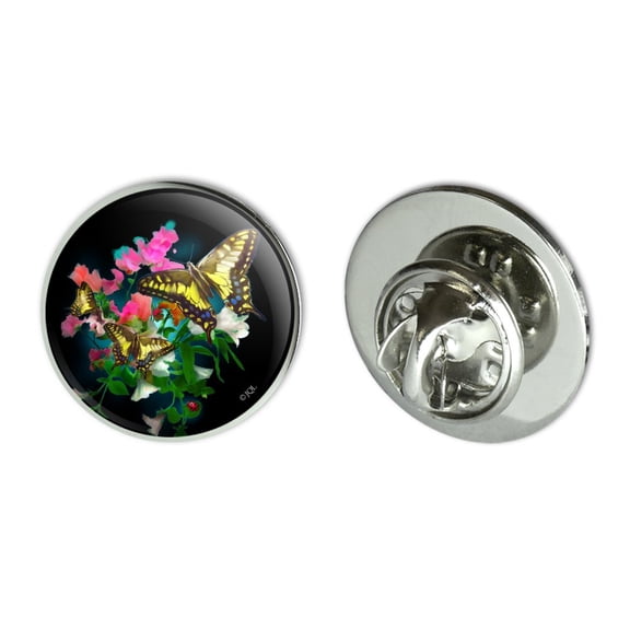 Tiger Swallowtail Butterflies Butterfly Flowers Metal 0.75" Lapel Hat Pin Tie Tack Pinback