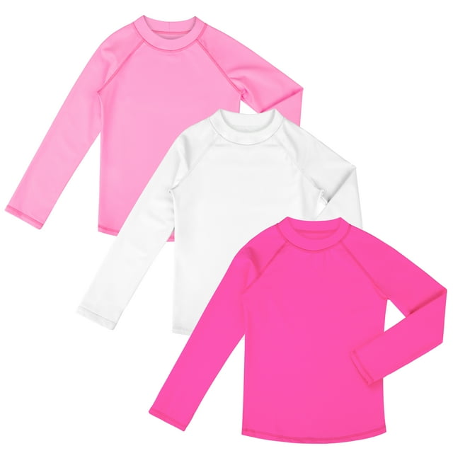 BIG ELEPHANT Paquete de 3 Camisetas de Natación para Niños UPF 71+ de Manga Larga Rashguard Trajes de Baño Tops de Surf Protección Solar para Niños y Niñas