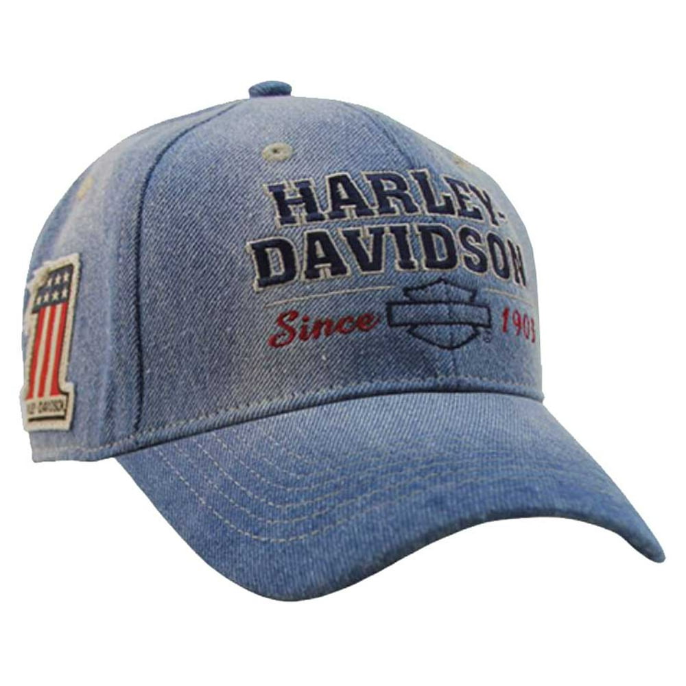 HarleyDavidson Men's Old Glory Washed Blue Denim Baseball Cap, Blue