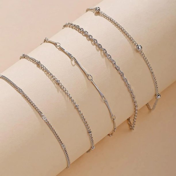 1 juego de 5 piezas (plata) Tobilleras con cuentas bohemias Cadena de tobillera de plata multicapa Accesorios de playa Joyería de pie ajustable para mujeres y niñas Sincero Electrónica