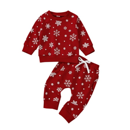 

Meihuida Baby 2Pcs Christmas Outfits Long Sleeve Snowflake Print Pullover Tops and Pants Set