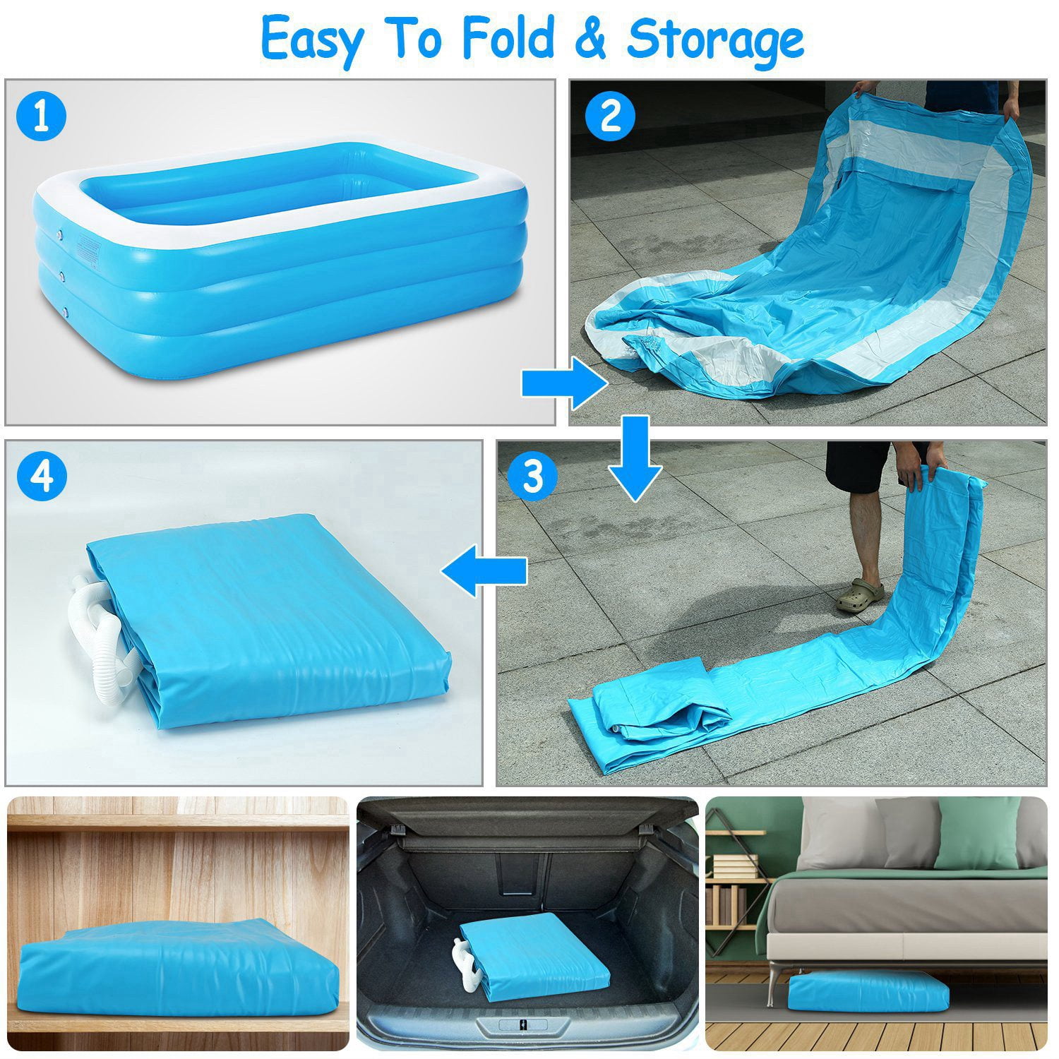 120*72*24in Inflatable Family Swimming Lounge Pool  Backyard Summer Blow up Kiddie Pool