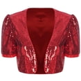 thumbnail image 3 of Sxiwei Women Shiny Sequin Shrugs Open Front Short Sleeve Shiny Metallic Party Crop Bolero Jackets Red 4XL, 3 of 5