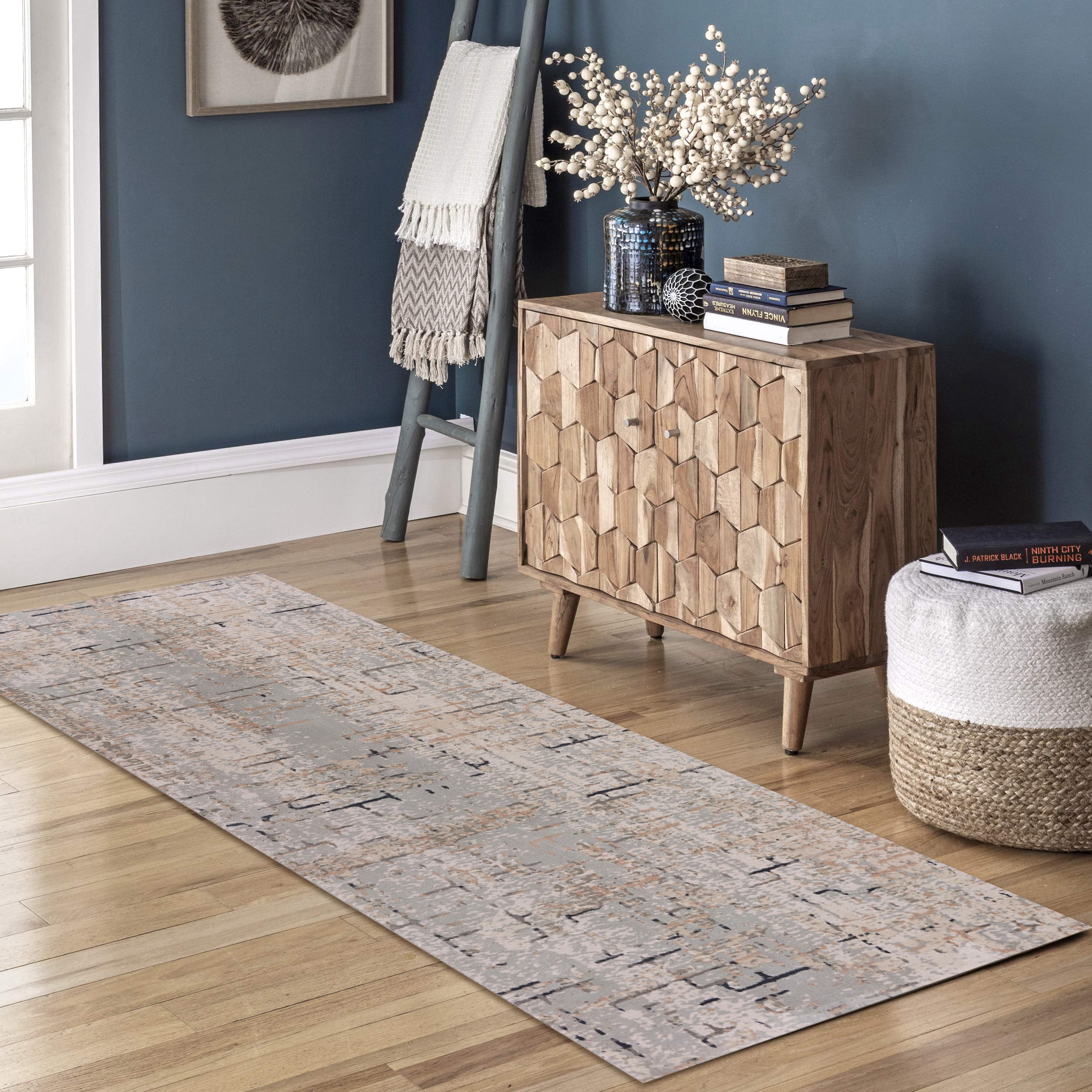 LR Home Imara Gian Cream/Taupe Transitional Geometric Polyester Runner Rug, 2'2" x 7'7"