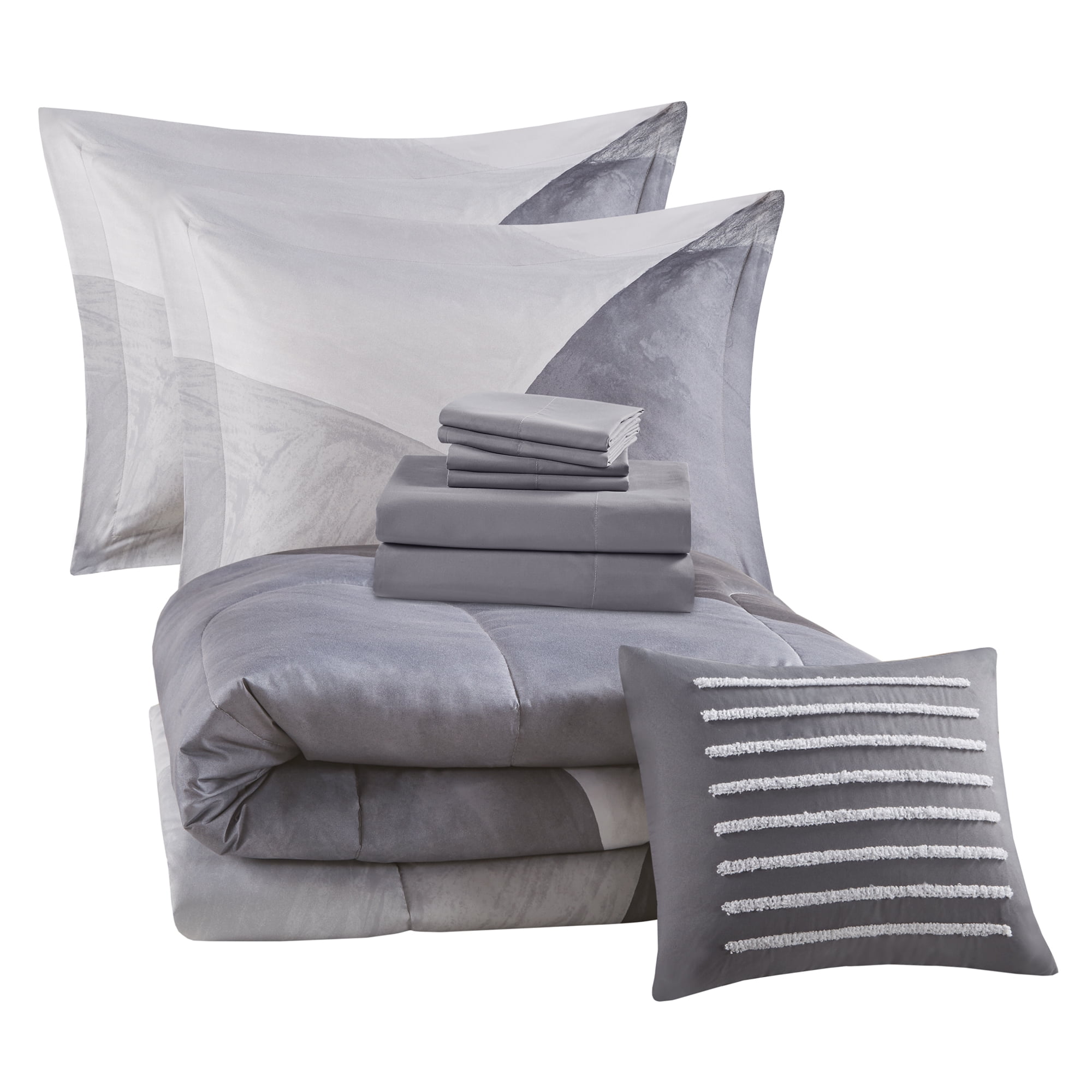 Mainstays 10 Piece Grey Color Block Bed in a Bag Comforter Set with Sheets, Full  (图5) Mainstays 10 Piece Grey Color Block Bed in a Bag Comforter Set with Sheets, Full  (图5)