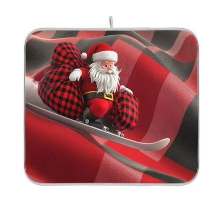 

Cute Santa on Sleigh Christmas Dish Drying Mat Absorption Pad Kitchen Drainer for Counter Dinning Table 16 x 18