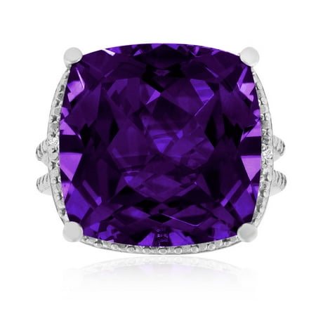 12ct Split Shank Cushion Cut Amethyst and Diamond Ring Crafted In Solid Sterling Silver