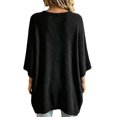 thumbnail image 4 of JIAYUE Women Crew Neck Knit Sweater Solid Color Batwing Short Sleeve Oversized Tunic Top for Outdoor Relaxing, 4 of 9