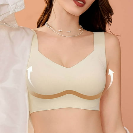 Wireless Bras for Women  Women s New Seamless Bra Women s Lifting Sagging Bra Gathered Without Steel Rings Sleep Bra(White M)