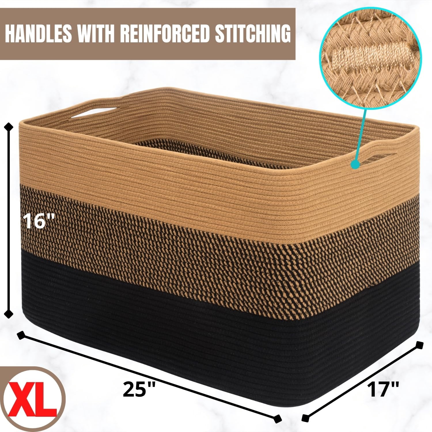 Rectangle Woven Storage Basket Black Jute 112L For Laundry, Towels, Blankets And Pet Toys