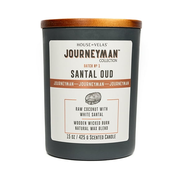 House of Velas, Journeyman Collection, Santal Oud Scented Candle, 15oz, Wooden Wick