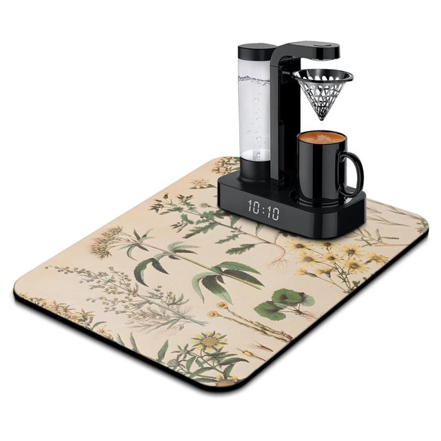 Exquisite Flower Herbs Dish Drying Mat for Kitchen - 18x24 Inch, Wild Plant Dish Mat, Super Absorbent, Perfect as Microfiber Drying Pad and Coffee Bar Mat