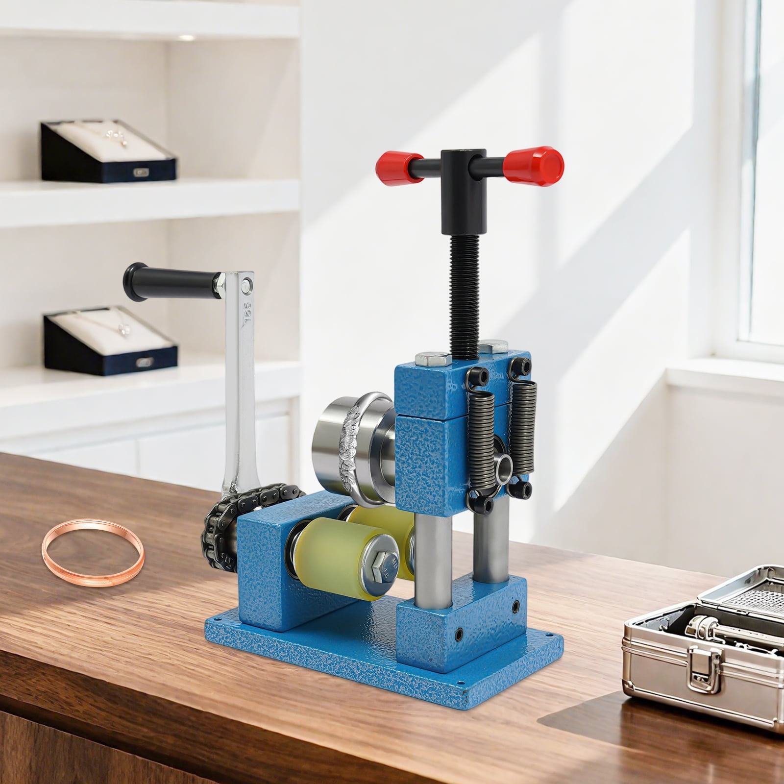 Peakora Desktop Hand Crank Ring Bracelet Bending Machine 45# Iron Jewelry Bending Machine Ring and Bracelet Press Bending Machine for Jewelry Stores Craft Rooms