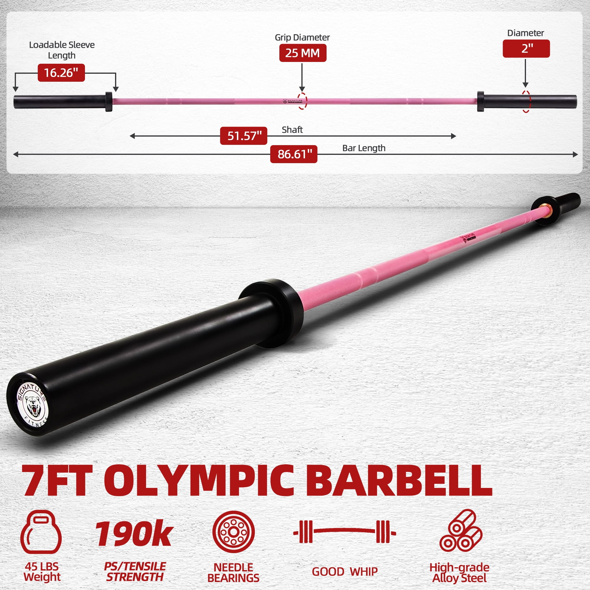 FlexWave Premium 7-Foot Olympic Weightlifting Bar – Ceramic-Coated, Rustproof, 190K PSI, 1500 lb Capacity for Strength & Power Training