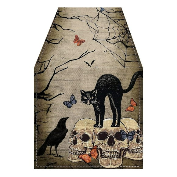 Fall Decorations Indoor balloon arch stand Decorative Table Banner Skeleton Pumpkin And Bat Table Flag: A Haunting Halloween Decoration For Your Festive
