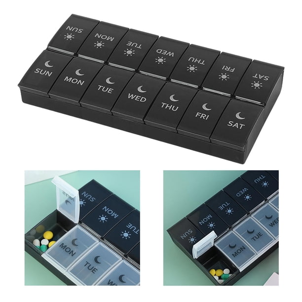 Organizador de pastillas de 14 rejillas, 2 filas, , , 2 veces , estuche portátil , contenedor, pastillero para viajes, , negro Baoblaze Organizador de almacenamiento