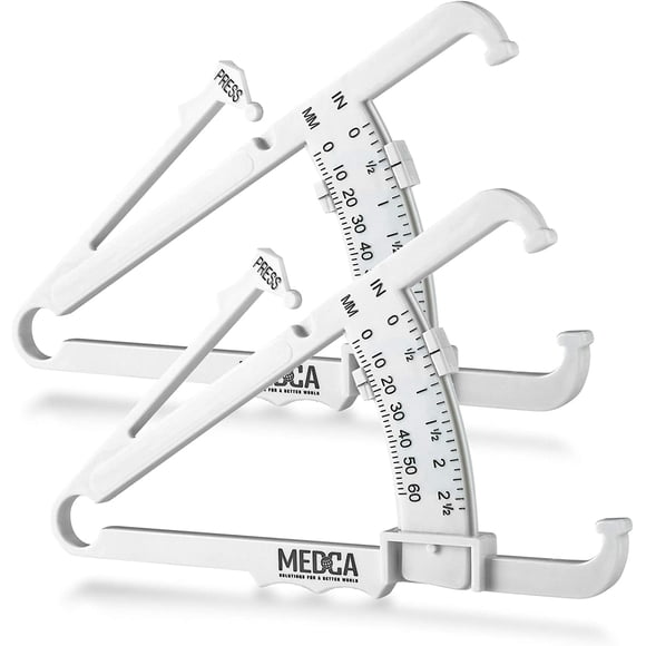 Skinfold Étrier de Graisse Corporelle - Analyseur de Graisse Corporelle et Outil de Mesure IMC Portatif, Étrier de Graisse Corporelle pour Hommes et Femmes par MEDca - (Lot de 2, Blanc)