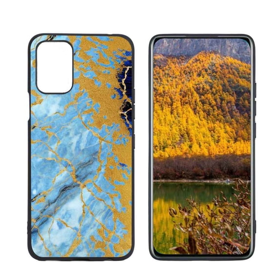 Compatible with LG K53 Phone Case, Blue Golden Marble 33 Case Men Women, Flexible Silicone Shockproof Case for LG K53