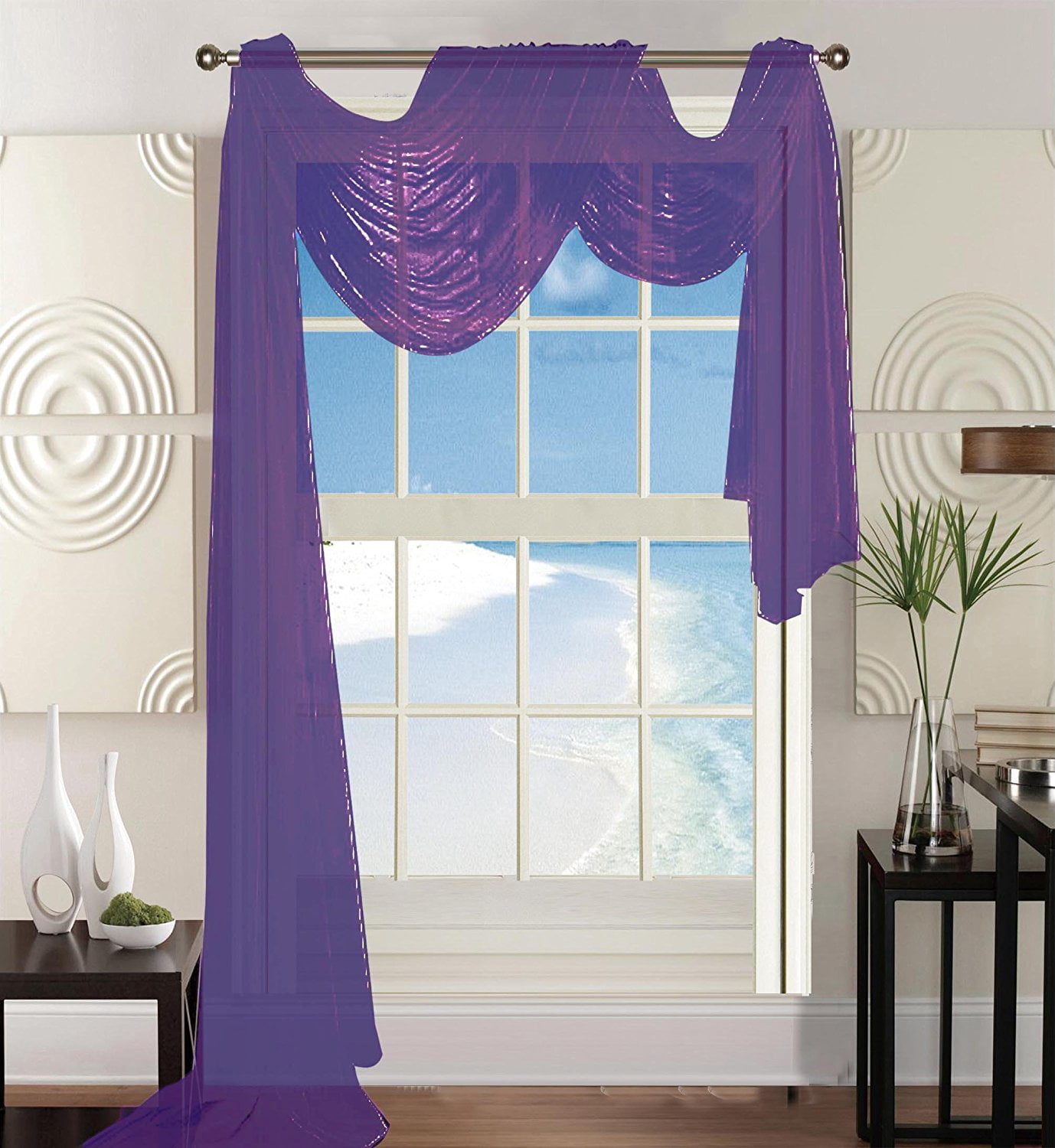 PURPLE  SCARF SHEER VOILE WINDOW CURTAIN DRAPES VALANCE MANY SIZES AVILABLE 
