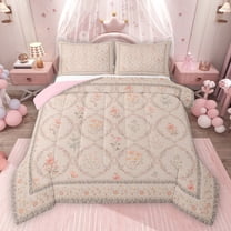 Homewish Chic Floral Flowers 3 Pieces Queen Comforter Set for Adults Female Men,Spring Garden Blossoms Ultra Soft Bedding Sets,Abstract Geometric Plaid Bedding Comforter Set Breathable