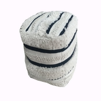 BH&G Outdoor Woven, Blue and White Stripe Pouf