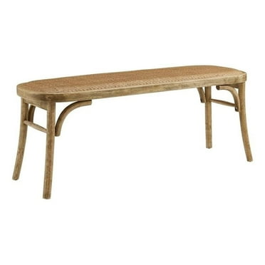 Linon Dallas Bentwood Bench with Natural Rattan Seat in Rustic Brown