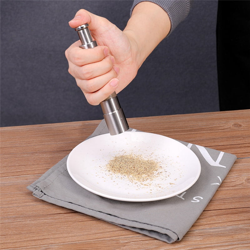 Manual Salt and Pepper Grinder Set Thumb Push Pepper Mill Stainless Steel Spice Sauce Grinders with Metal Holder